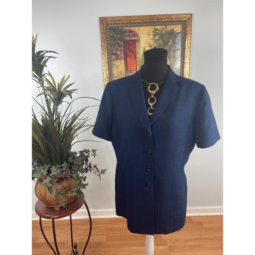 Le Suit Blazer Jacket Womens 14 Navy Blue Textured‎ Dark Academia Quiet Luxury